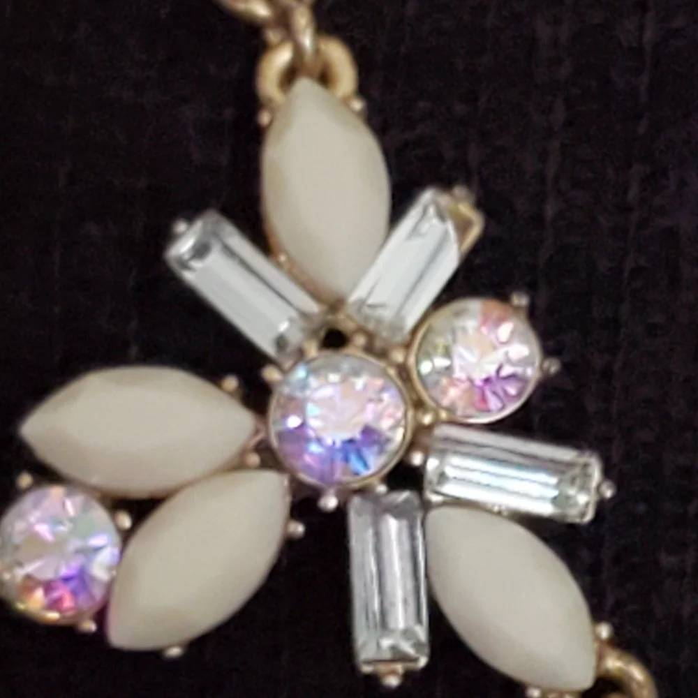 J. Crew brasstone statement necklace with cream marquis stones and ab stones